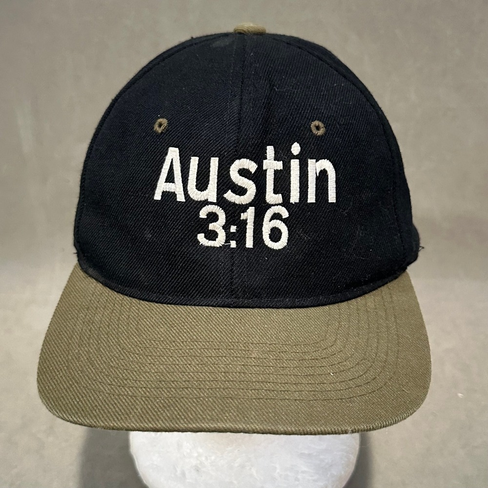 Vintage WWF Stone Cold Steve Austin 3:16 Snapback Hat Black Olive Green Hat